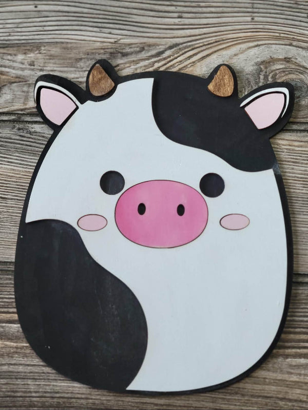 Cow Squishy Shelf Sign Layered Wood