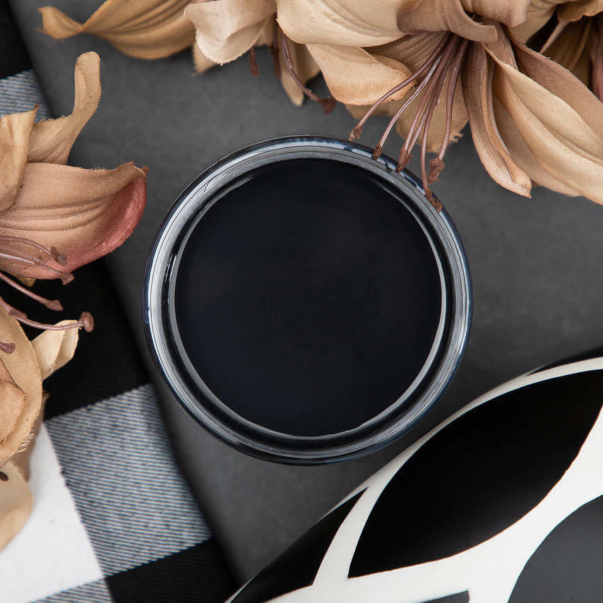 Jar of Dixie Belle Chalk Paint Caviar