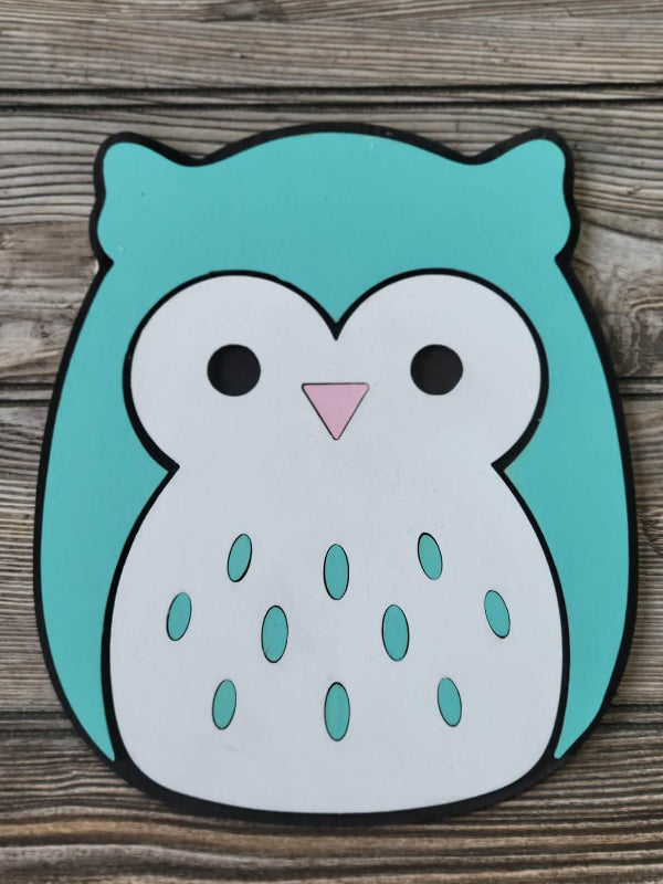 Owl Squishy Shelf Sign Layered Wood