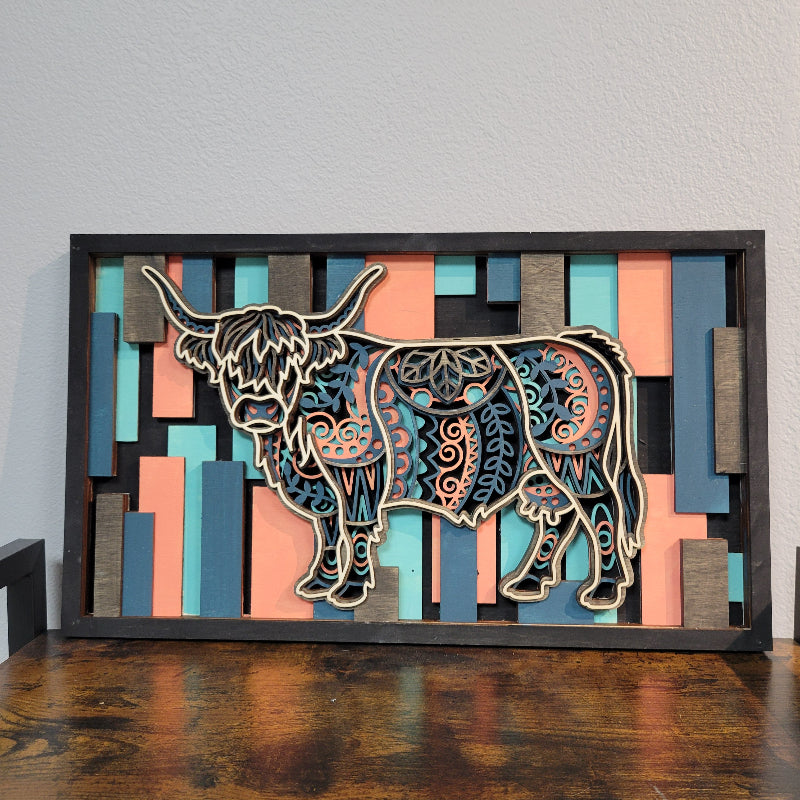 HIGHLAND COW 3D LAYERED SIGN