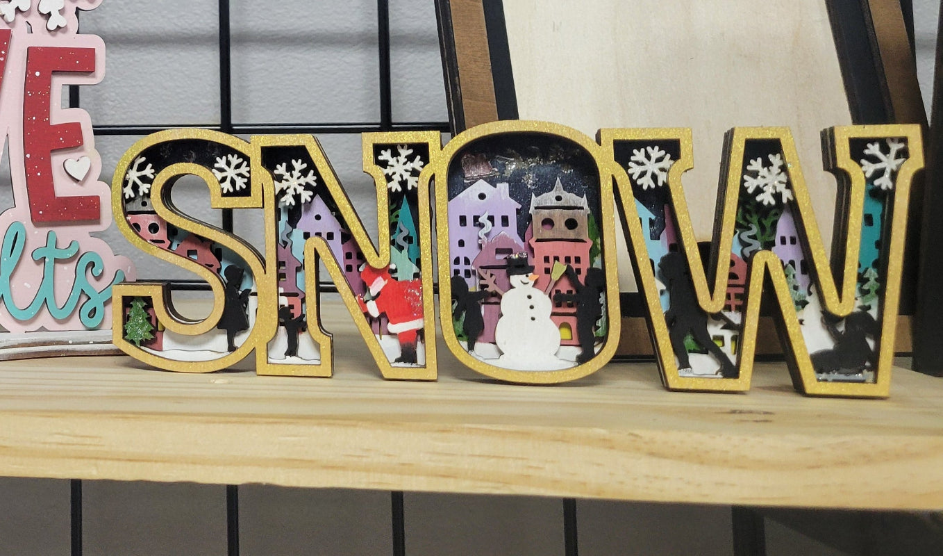 layered wood snow decor shadow