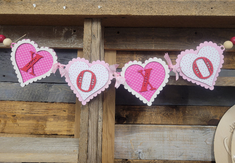 heart banner pink red and white