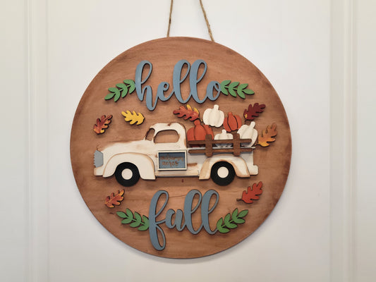 Hello Fall Truck Doorhanger