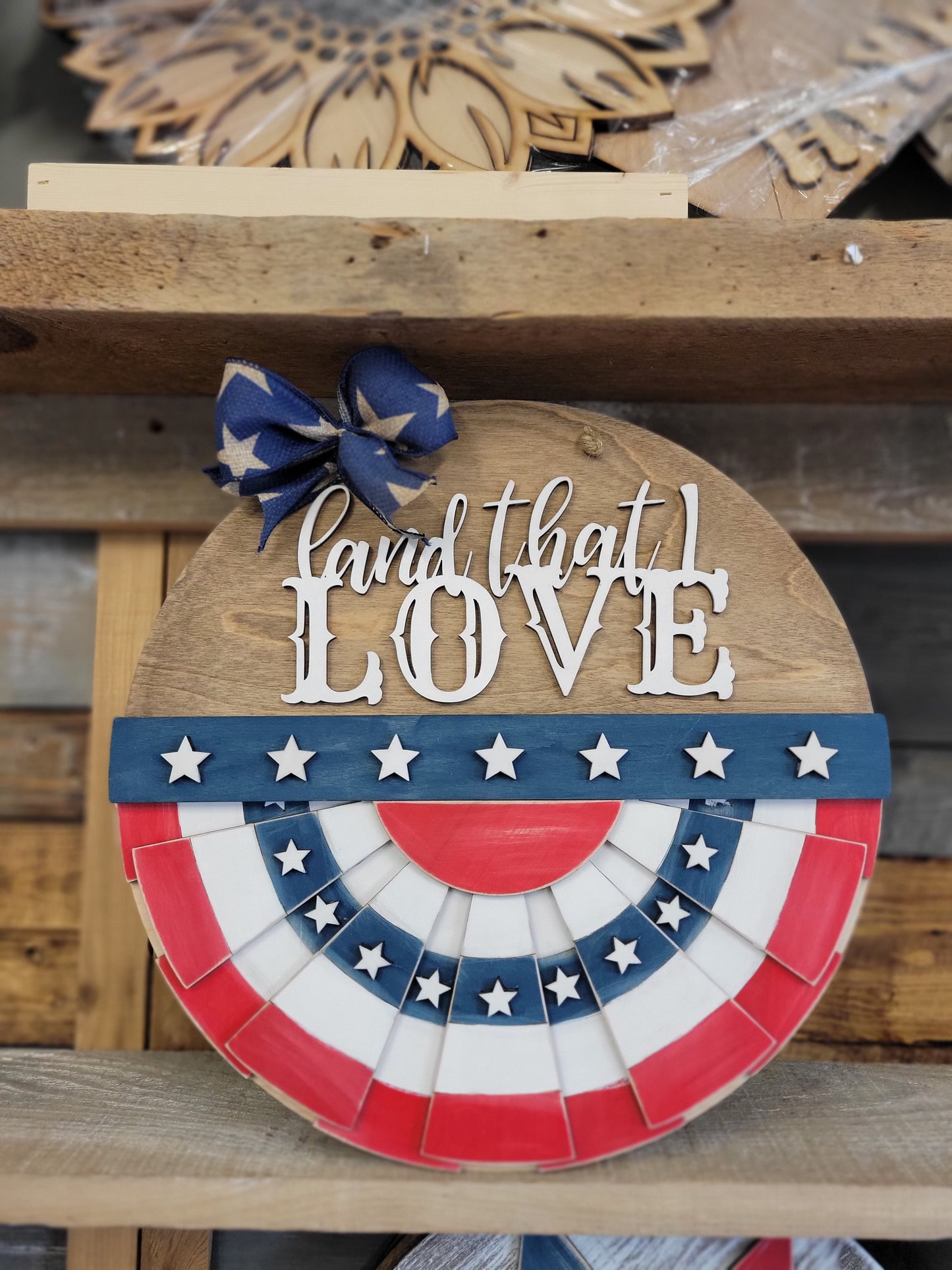 Land that I love Patriotic Bunting Doorhanger