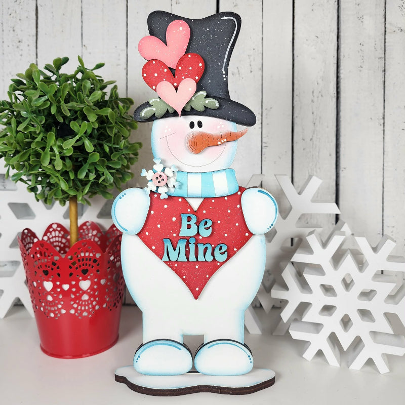 Be Mine Standing Snowman Sign Layered Wood