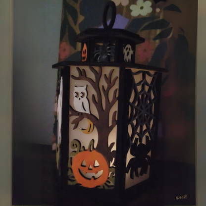 Halloween Lantern - Lit, Layered Wood