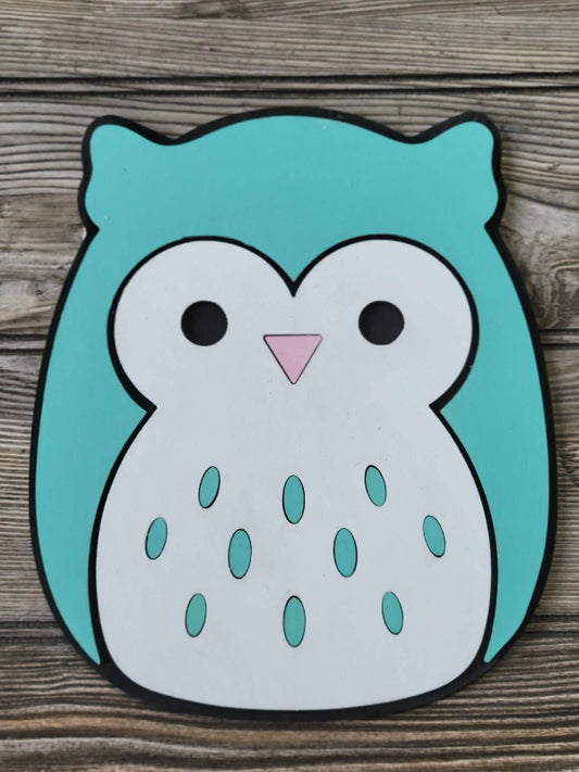 Owl Squishy Shelf Sign Layered Wood