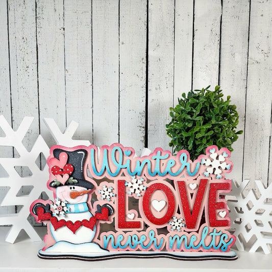 Winter Love Word Art Shelf Sign Layered Wood