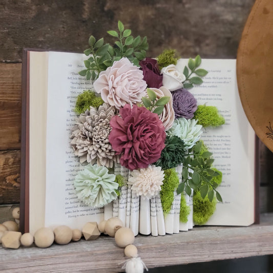 Book craft using sola wood flowers
