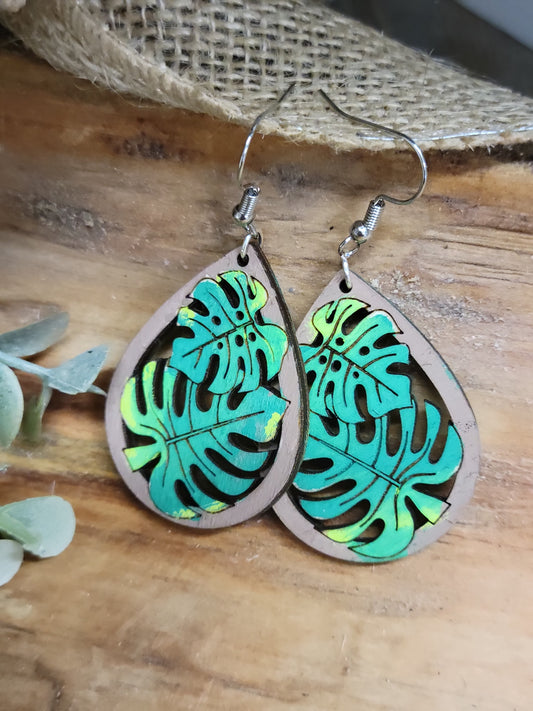 Leaf Handpainted Wood Earrings