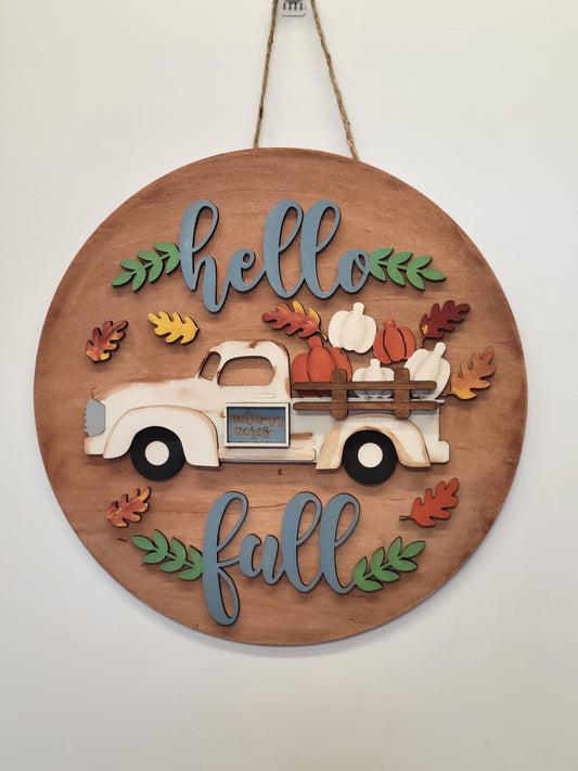 Hello Fall Truck Doorhanger