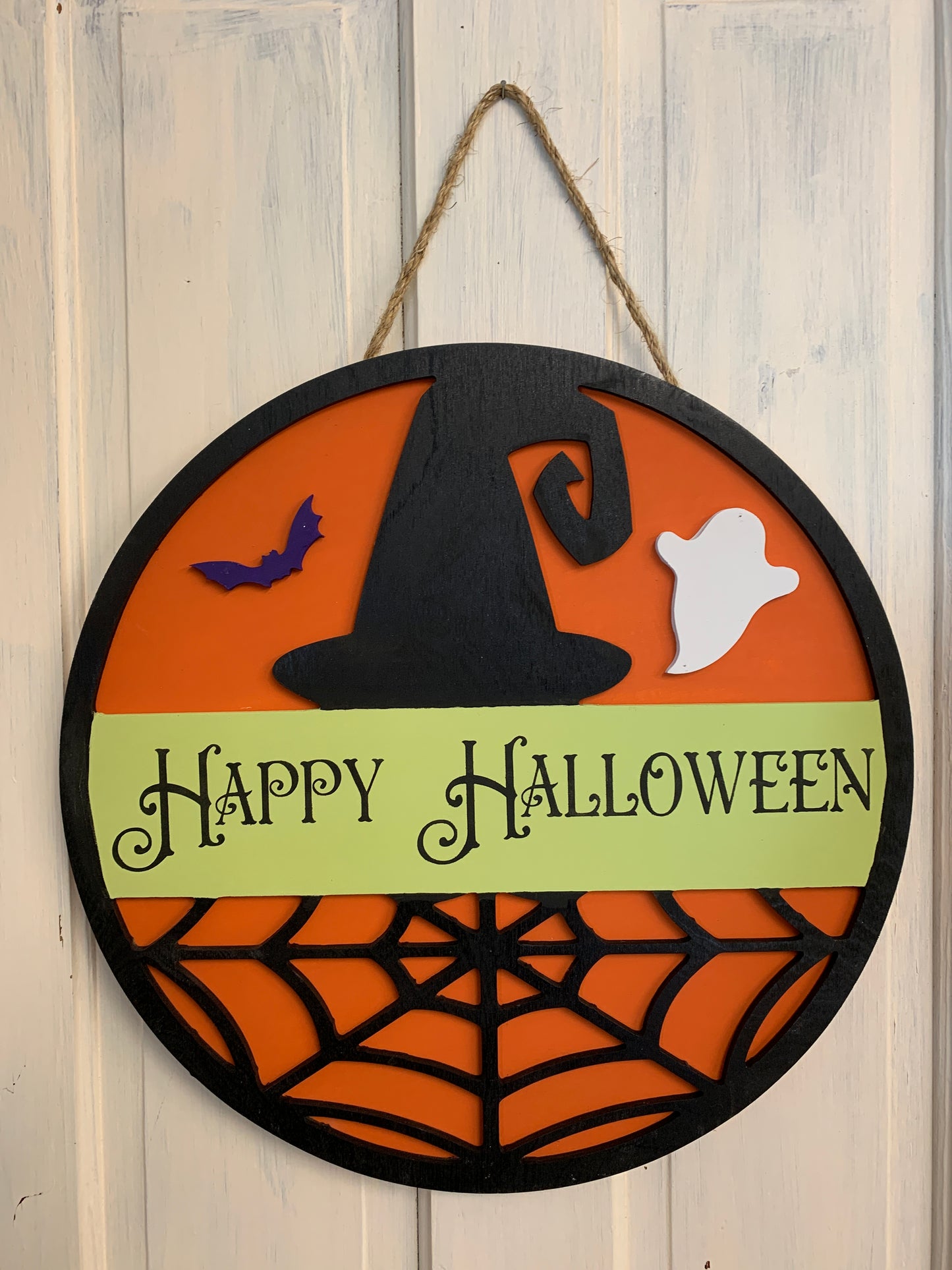 Happy Halloween Hat and Web Door Hanger